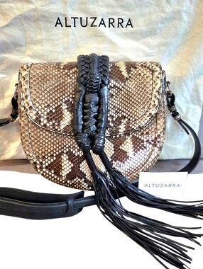 ALTUZARRA - NWT "Ghianda" Knotted Fringe Brown Grey Snakeskin Handbag*Rare*